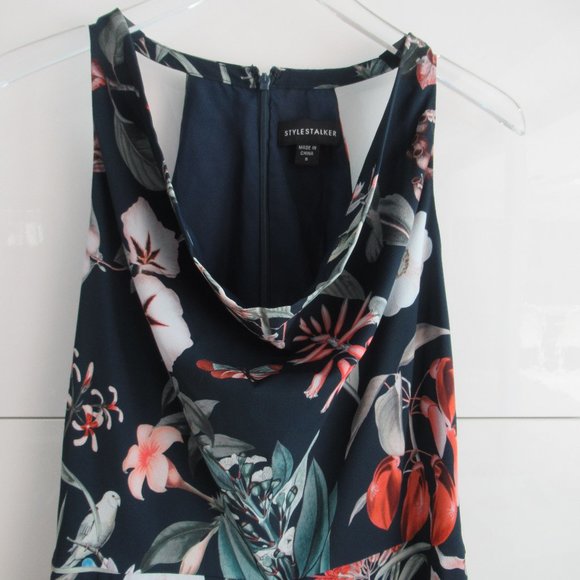 STYLESTALKER Womens Floral Print Romper Size S blue multicolor Lined Back Zip - Picture 2 of 12